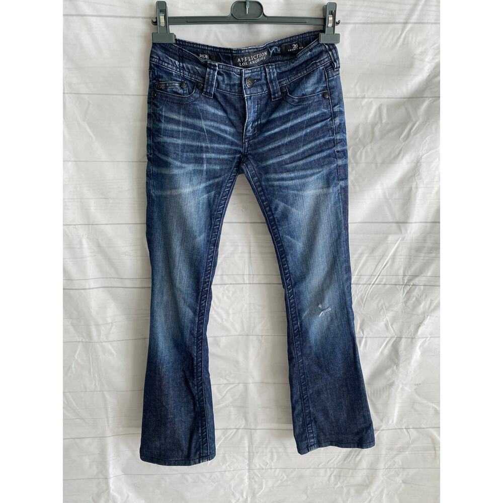 Affliction Jade Boot Cut Jeans Women’s 26 Blue Dark Wash Low Rise#